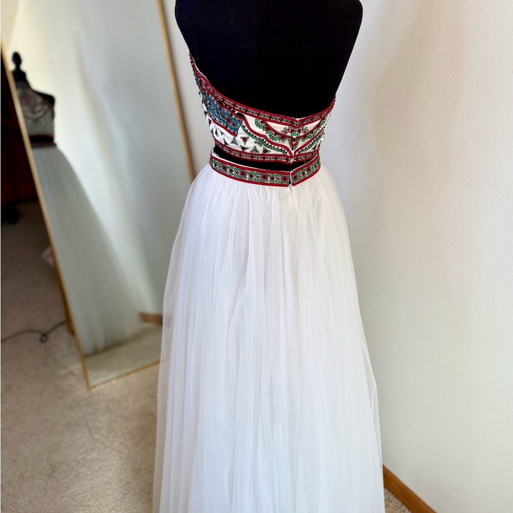 Sherri Hill 72171 Beaded Halter Ball Gown Prom Dress White Size 4 - Picture 9 of 15